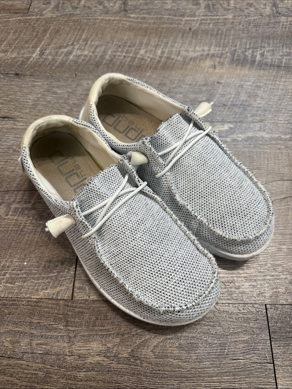 Hey Dude Women’s Stretch Sox Slip-On Moccasins in Light Gray Knit